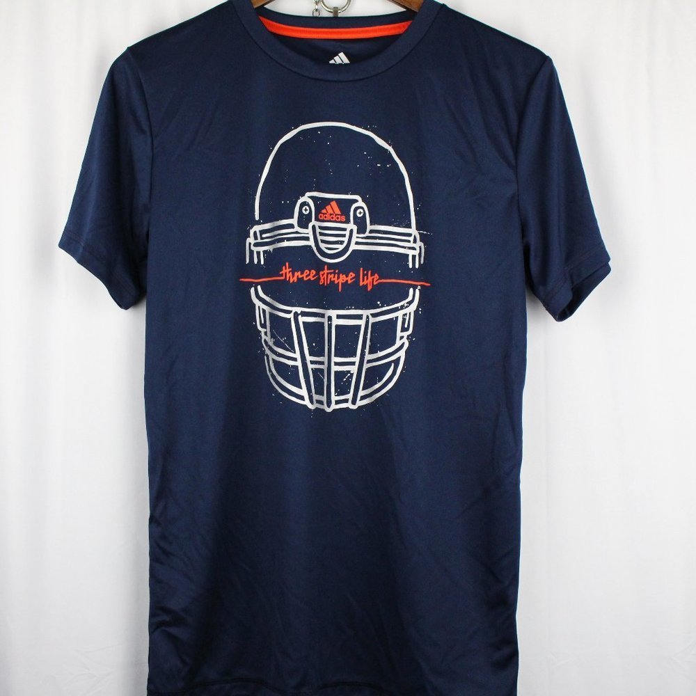 Adidas Boys Blue Three Stripe Life Climalite Tee